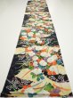 Photo5: 2M03z110  Japanese Kimono Crepe Silk  FABRIC Flowers Black 66.5x14.2 (5)