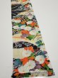 Photo2: 2M08z50  Japanese Kimono Crepe Silk  FABRIC Flowers Black 60.6x7.5 (2)