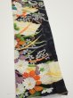 Photo2: 2M10z30  Japanese Kimono Crepe Silk  FABRIC Flowers Black 36.2x6.5 (2)