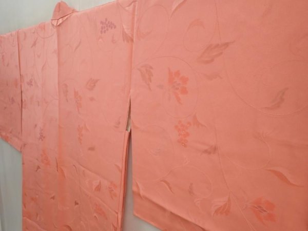 Photo2: 5907T01z600 Vintage Japanese Kimono Silk HAORI Flower Coral pink (2)