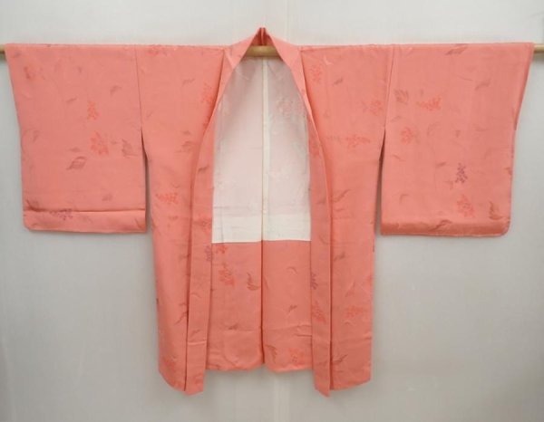 Photo5: 5907T01z600 Vintage Japanese Kimono Silk HAORI Flower Coral pink (5)