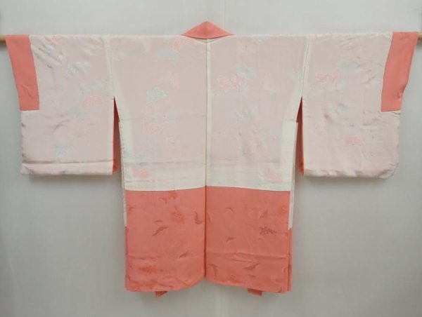Photo6: 5907T01z600 Vintage Japanese Kimono Silk HAORI Flower Coral pink (6)
