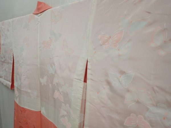 Photo7: 5907T01z600 Vintage Japanese Kimono Silk HAORI Flower Coral pink (7)