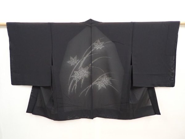 Photo1: 5907T02z260 Vintage Japanese Kimono Silk See through HAORI Maple Black (1)
