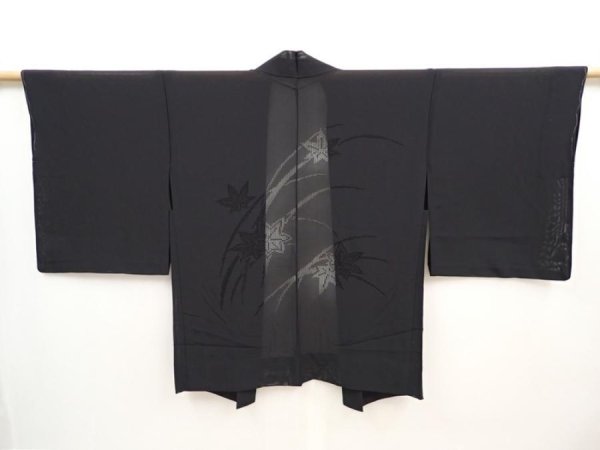 Photo4: 5907T02z260 Vintage Japanese Kimono Silk See through HAORI Maple Black (4)