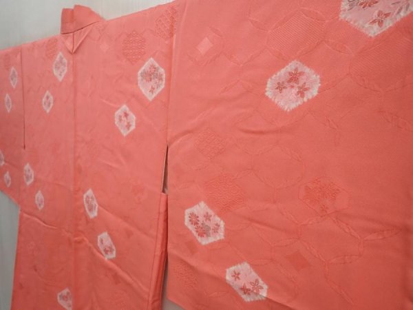 Photo2: 5907T03z580 Vintage Japanese Kimono Silk HAORI Flowers Coral pink (2)