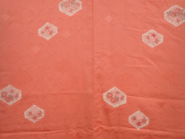 Photo3: 5907T03z580 Vintage Japanese Kimono Silk HAORI Flowers Coral pink (3)