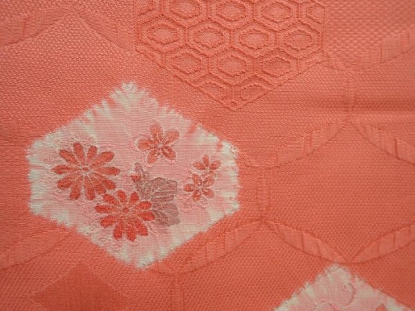 Photo4: 5907T03z580 Vintage Japanese Kimono Silk HAORI Flowers Coral pink (4)