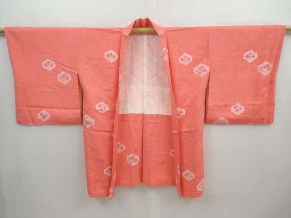 Photo5: 5907T03z580 Vintage Japanese Kimono Silk HAORI Flowers Coral pink (5)