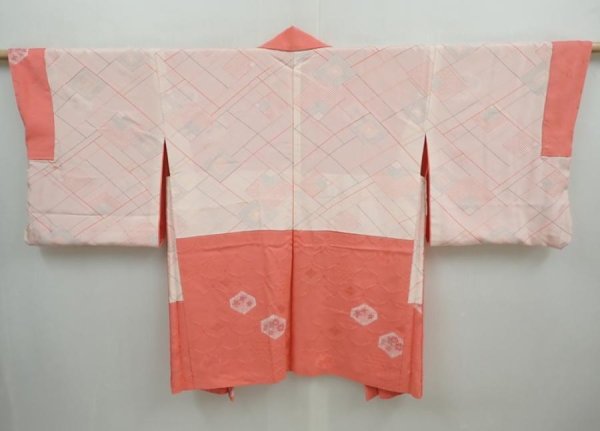 Photo6: 5907T03z580 Vintage Japanese Kimono Silk HAORI Flowers Coral pink (6)