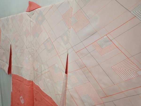 Photo7: 5907T03z580 Vintage Japanese Kimono Silk HAORI Flowers Coral pink (7)