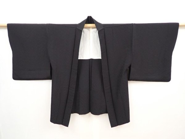 Photo4: 5907T04z430 Vintage Japanese Kimono Silk HAORI Sayagata Black (4)