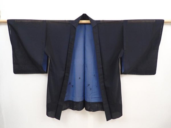 Photo1: 5907T06z290 Vintage Japanese Kimono Silk See through HAORI Flower Black (1)
