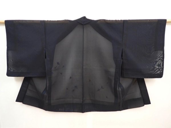 Photo2: 5907T06z290 Vintage Japanese Kimono Silk See through HAORI Flower Black (2)
