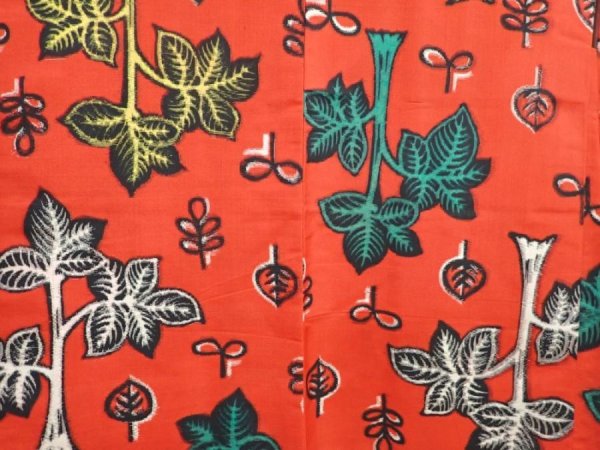 Photo3: 5907T07z420 Vintage Japanese Kimono Silk MEISEN HAORI Leaves Red (3)