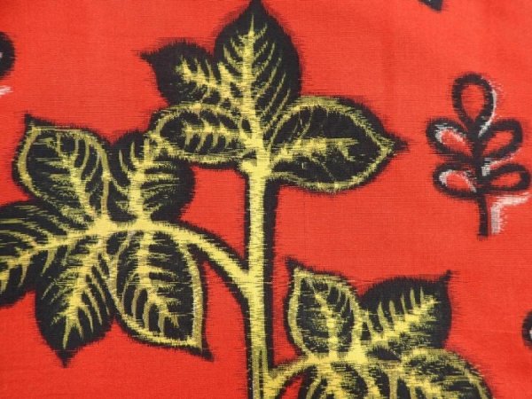 Photo4: 5907T07z420 Vintage Japanese Kimono Silk MEISEN HAORI Leaves Red (4)