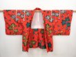 Photo5: 5907T07z420 Vintage Japanese Kimono Silk MEISEN HAORI Leaves Red (5)