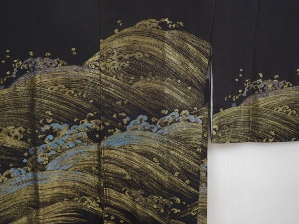 Photo3: 5907T08z620 Vintage Japanese Kimono Silk HAORI Wave Black (3)