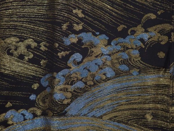 Photo4: 5907T08z620 Vintage Japanese Kimono Silk HAORI Wave Black (4)