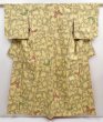Photo1: 5907T09z790 Vintage Japanese Kimono Silk TSUMUGI Butterfly Straw yellow (1)