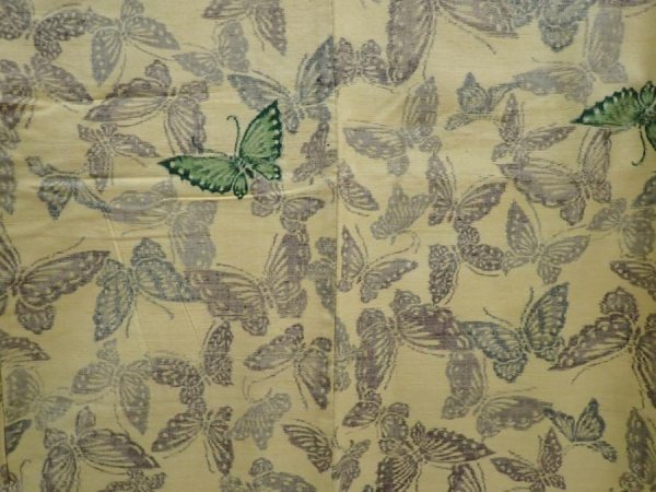 Photo5: 5907T09z790 Vintage Japanese Kimono Silk TSUMUGI Butterfly Straw yellow (5)