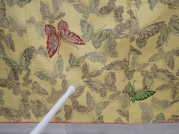 Photo7: 5907T09z790 Vintage Japanese Kimono Silk TSUMUGI Butterfly Straw yellow (7)