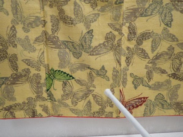 Photo8: 5907T09z790 Vintage Japanese Kimono Silk TSUMUGI Butterfly Straw yellow (8)