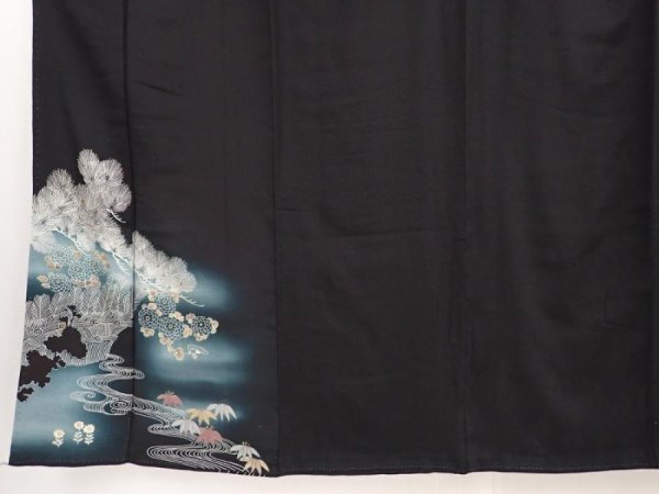 Photo5: 5907T10z830 Antique Japanese Kimono Silk TOMESODE Pine Black (5)