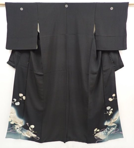 Photo1: 5907T11z850 Antique Japanese Kimono Silk TOMESODE Aoi Black (1)