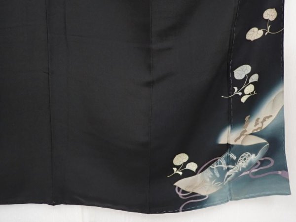 Photo7: 5907T11z850 Antique Japanese Kimono Silk TOMESODE Aoi Black (7)