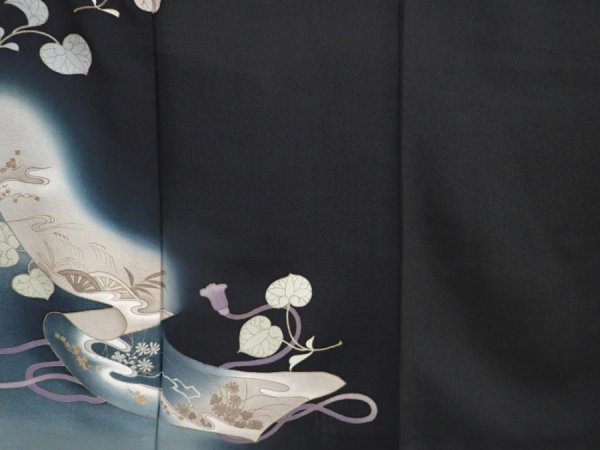 Photo8: 5907T11z850 Antique Japanese Kimono Silk TOMESODE Aoi Black (8)