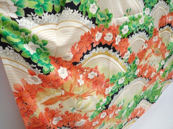 Photo3: 5907T13z1100 Vintage Japanese Kimono Silk FURISODE Bird Off-white (3)