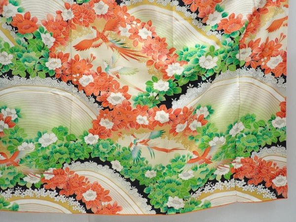 Photo7: 5907T13z1100 Vintage Japanese Kimono Silk FURISODE Bird Off-white (7)