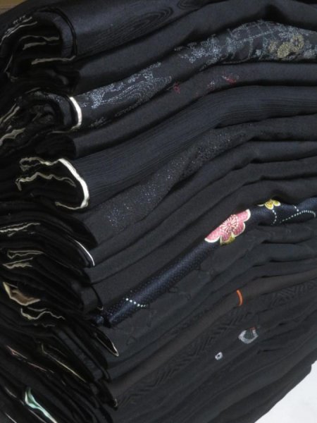 Photo1: NHGB01z14  Japanese Kimono Silk BLACK HAORI 25pcs FREE SHIPPING (1)