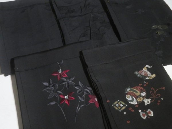 Photo8: NHGB01z14  Japanese Kimono Silk BLACK HAORI 25pcs FREE SHIPPING (8)
