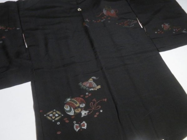 Photo9: NHGB01z14  Japanese Kimono Silk BLACK HAORI 25pcs FREE SHIPPING (9)