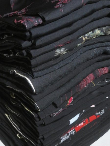 Photo1: NHGB02z14  Japanese Kimono Silk BLACK HAORI 25pcs FREE SHIPPING (1)