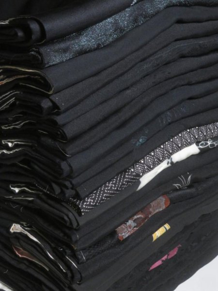 Photo1: NHGB03z14  Japanese Kimono Silk BLACK HAORI 25pcs FREE SHIPPING (1)