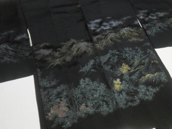 Photo3: NHGB03z14  Japanese Kimono Silk BLACK HAORI 25pcs FREE SHIPPING (3)