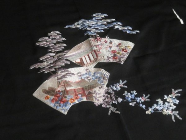 Photo4: NHGB03z14  Japanese Kimono Silk BLACK HAORI 25pcs FREE SHIPPING (4)