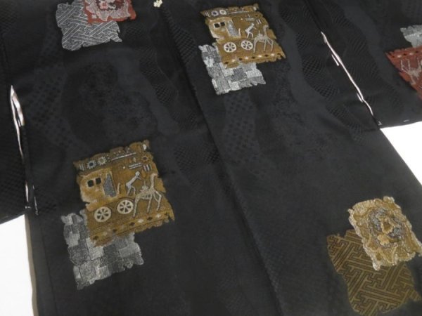 Photo8: NHGB03z14  Japanese Kimono Silk BLACK HAORI 25pcs FREE SHIPPING (8)