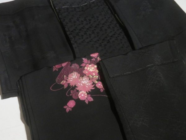 Photo10: NHGB03z14  Japanese Kimono Silk BLACK HAORI 25pcs FREE SHIPPING (10)