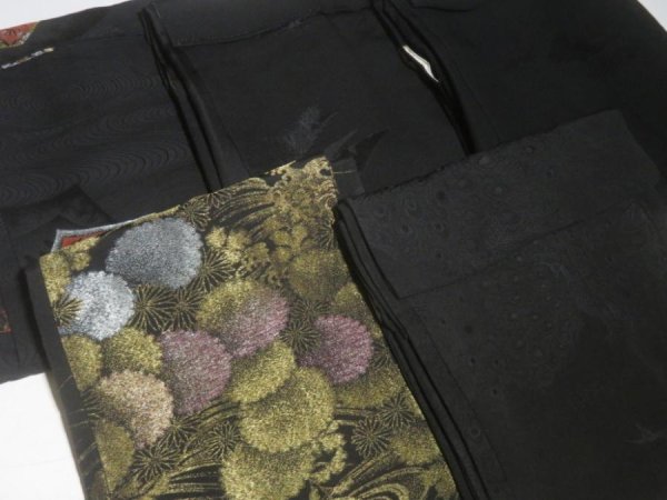 Photo2: NHGB04z14  Japanese Kimono Silk BLACK HAORI 25pcs FREE SHIPPING (2)