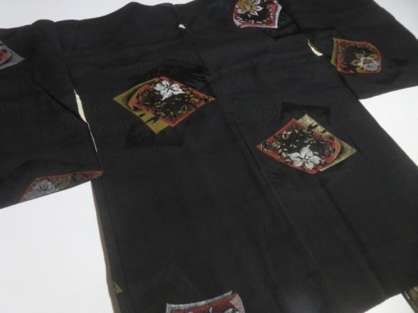 Photo5: NHGB04z14  Japanese Kimono Silk BLACK HAORI 25pcs FREE SHIPPING (5)