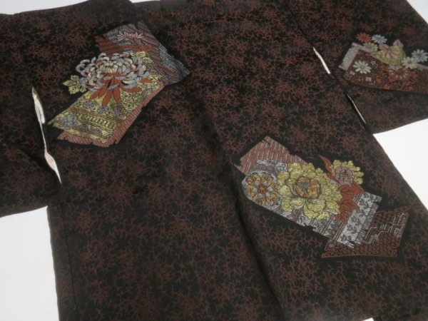 Photo8: NHGB04z14  Japanese Kimono Silk BLACK HAORI 25pcs FREE SHIPPING (8)