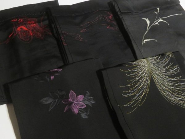 Photo9: NHGB05z14  Japanese Kimono Silk BLACK HAORI 25pcs FREE SHIPPING (9)
