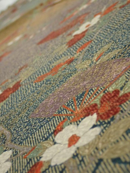 Photo4: 2C05z90  Japanese Kimono Silk  FABRIC Branch Dark green 66.5x15.0 (4)