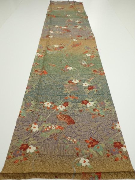 Photo5: 2C06z90  Japanese Kimono Silk  FABRIC Branch Dark green 66.1x15.0 (5)
