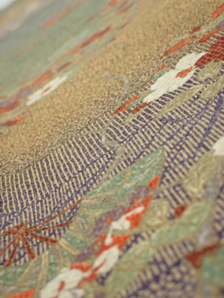 Photo4: 2C07z40  Japanese Kimono Silk  FABRIC Branch Dark green 59.8x7.1 (4)