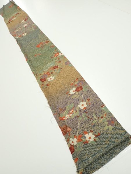 Photo5: 2C07z40  Japanese Kimono Silk  FABRIC Branch Dark green 59.8x7.1 (5)
